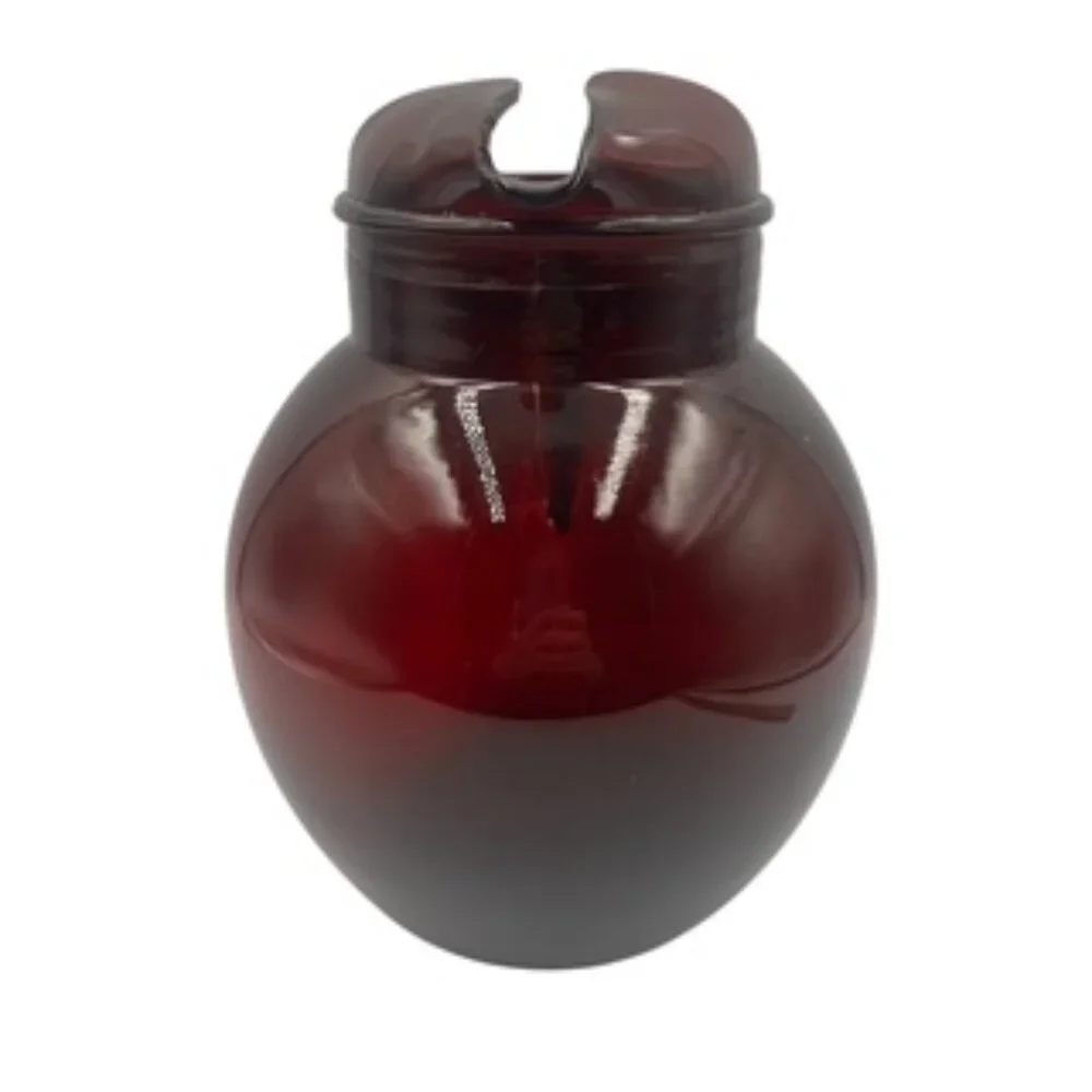Vintage Anchor Hocking Royal Ruby Red Glass Ball Pitcher Mid Century